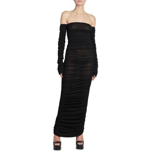 Altuzarra Trikera Off-Shoulder Jersey Maxi Dress sheer long sleeve black size XS - Picture 6 of 16